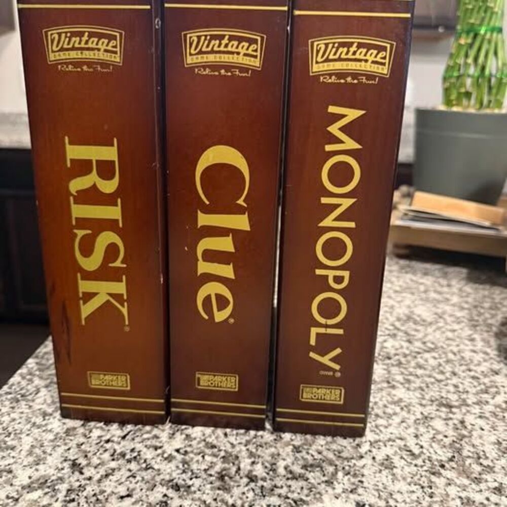 Vintage Game Collection Monopoly, Clue & Risk Wooden Set